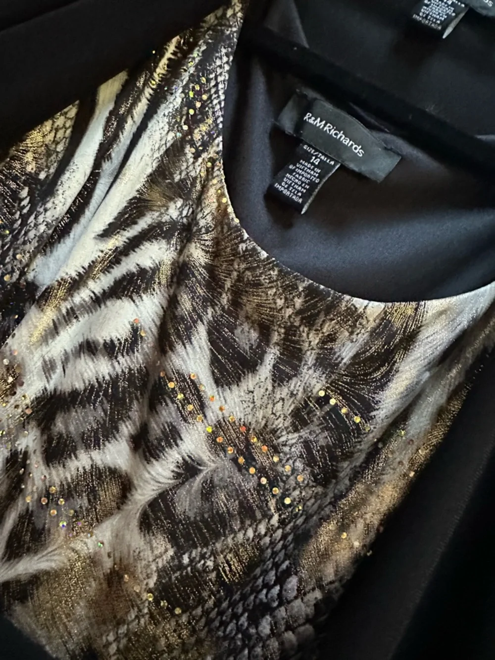 R&M Richards Animal Print Maxi Dress Open Black Jacket Vintage 90’s Size 14